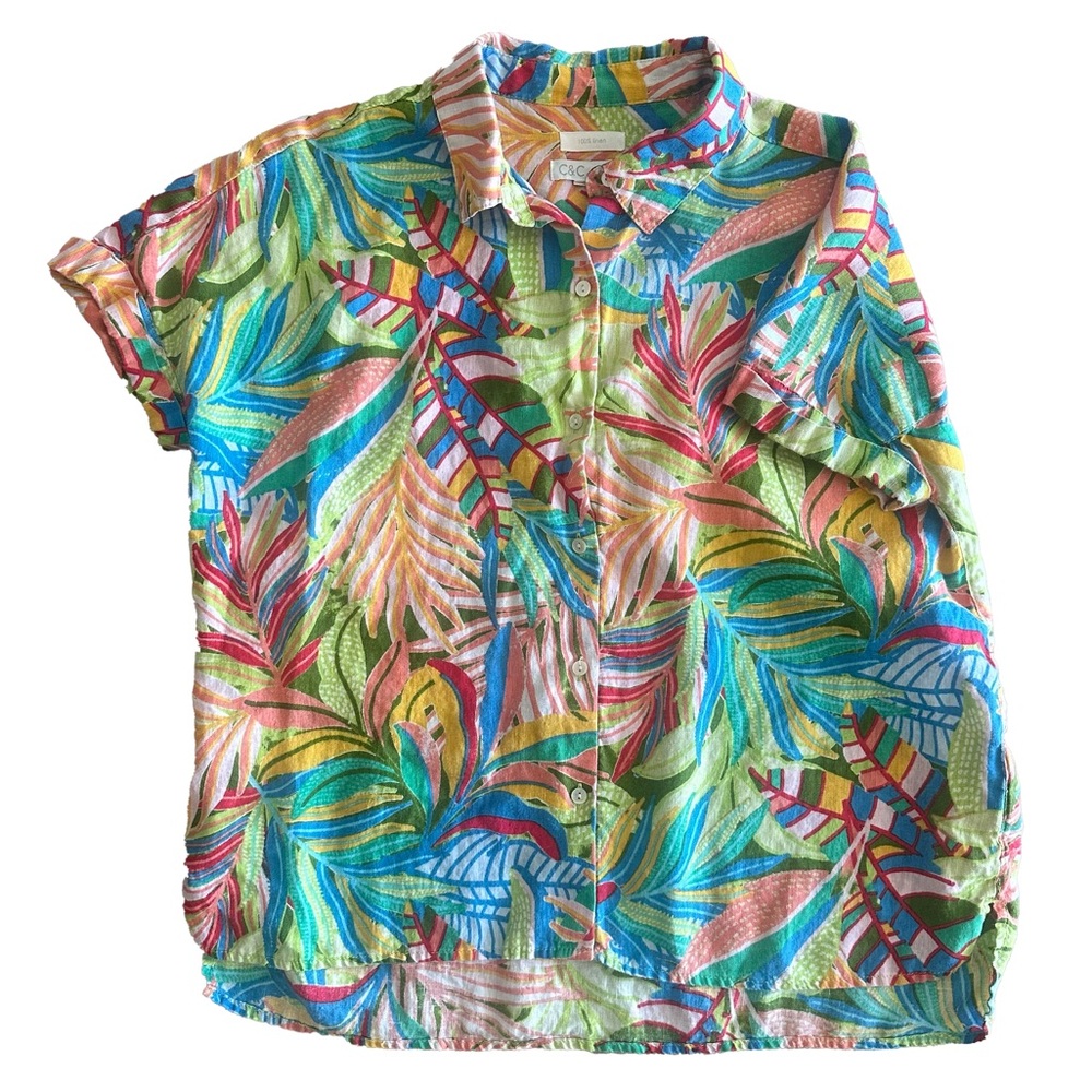 C+C California Hawaiian Print Short Sleeve Shirt 100% Linen